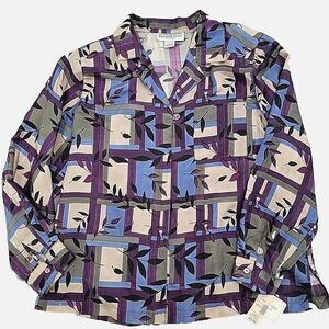 Dress Barn NEW Womens Blouse Size 1X 100% Washable Silk Pocket Side Slit Leaves